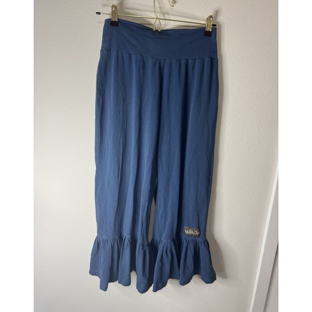 Matilda Jane Girls Blue Pull-On Ruffle Hem Stretch Knit Pants Size 7 Cotton
